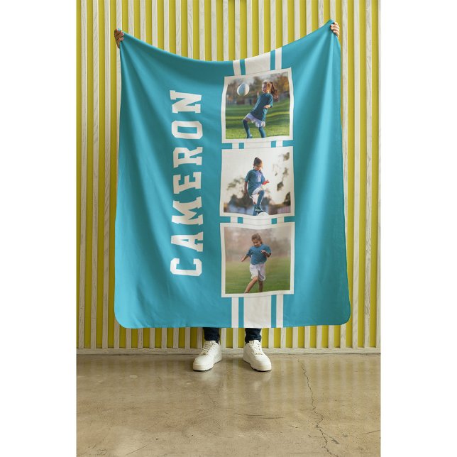 Couverture Sherpa Photo de couleur sportive modifiable Blanc rayé Va (Créateur téléchargé)
