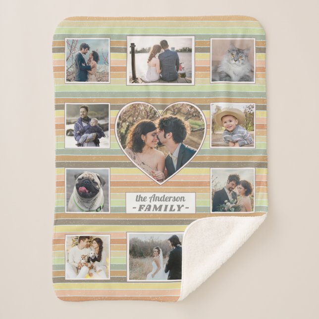 Couverture Sherpa Photo de famille Collage Coeur 11 Custom Retro Str (Devant)