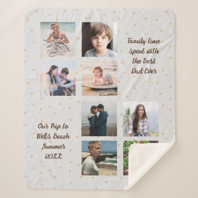 Couverture Sherpa Photo Memories Meilleur papa Coeurs kaki (Devant)