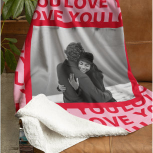 Couverture Sherpa Photo moderne Red & Pink Love You Valentines Cad