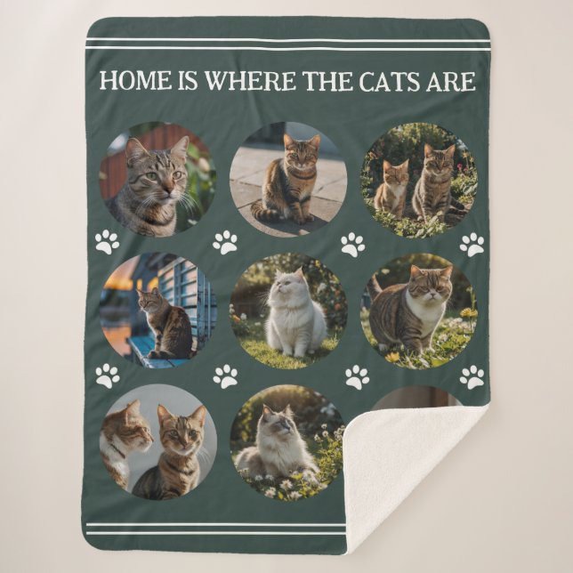 Couverture Sherpa Photo personnalisée Collage Chats vert (Devant)