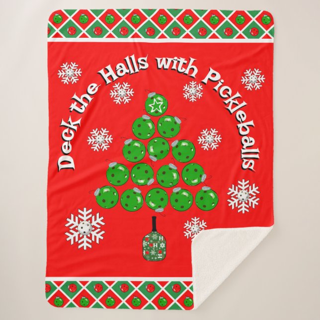 Couverture Sherpa Pickleball Christmas Tree Deck the Halls Red Green (Devant)