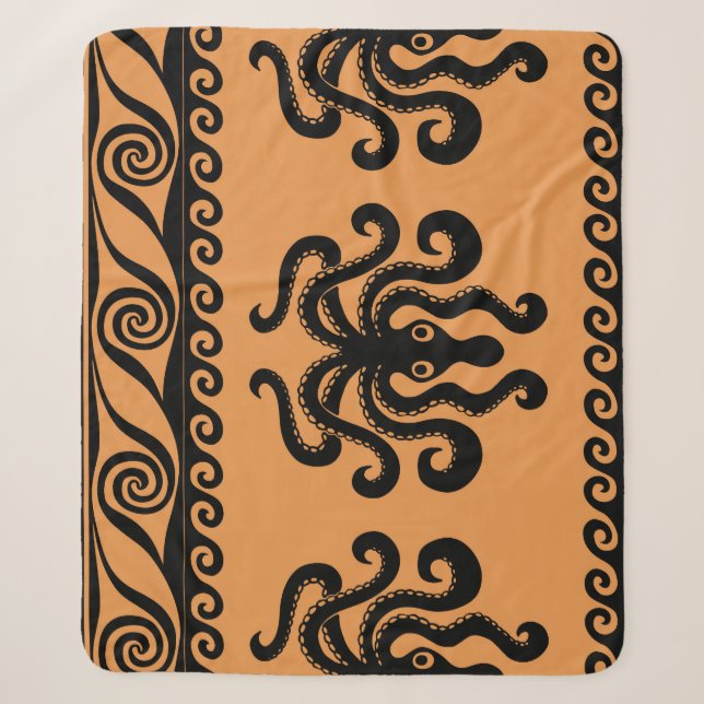 Couverture Sherpa Pieuvre grecque ancienne, motif à vagues (Devant)