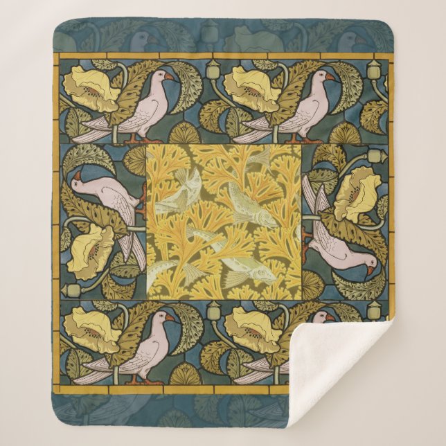 Couverture Sherpa Pigeon Blue Yellow Fish Art Nouveau (Devant)
