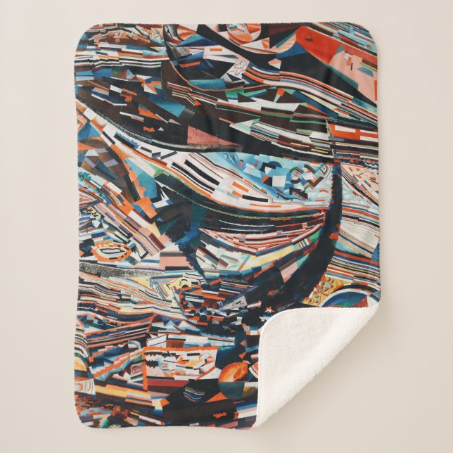 Couverture Sherpa Pile de bateau en bois marron et bleu (Devant)