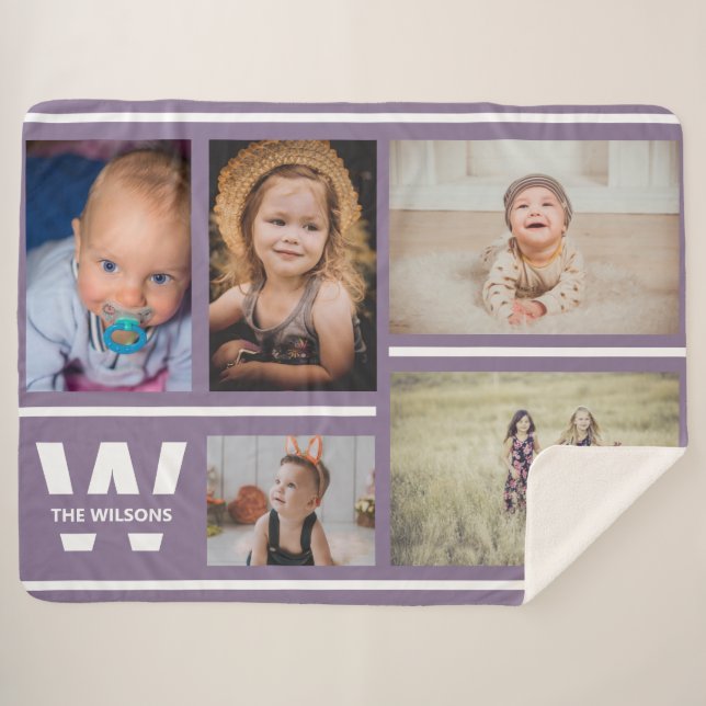Couverture Sherpa Pinces violettes Photos multiples Monogramme perso (Devant (Horizontal))