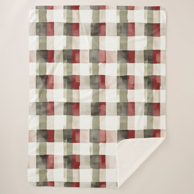 Couverture Sherpa Pine Vert ivoire Rouge rayures Noël (Devant)