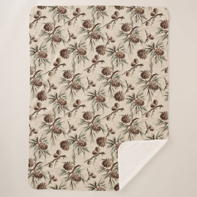 Couverture Sherpa Pinecones de Noël rétro Vintage (Devant)
