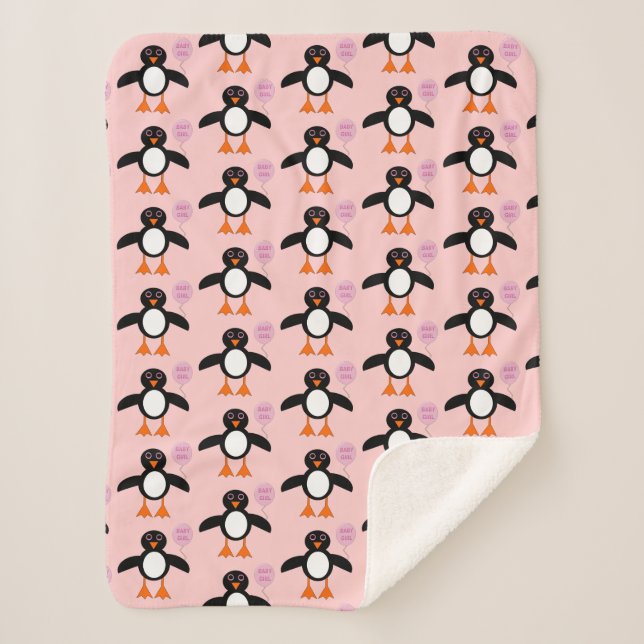 Couverture Sherpa Pingouin de bébé rose mignonne Sherpa Blanket (Devant)