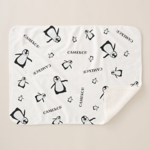 Couverture Sherpa Pingouin mignon noir blanc Personnalisé bébé