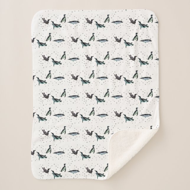 Couverture Sherpa Pingouins Bubbly (choisir la cou (Devant)