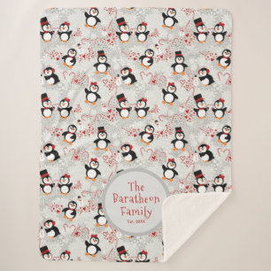 Couverture Sherpa Pingouins d'hiver mignons Nom de famille personnal
