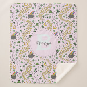 Couverture Sherpa Pink Cute n'Curvy Shamrocks Nom du bébé St patrick