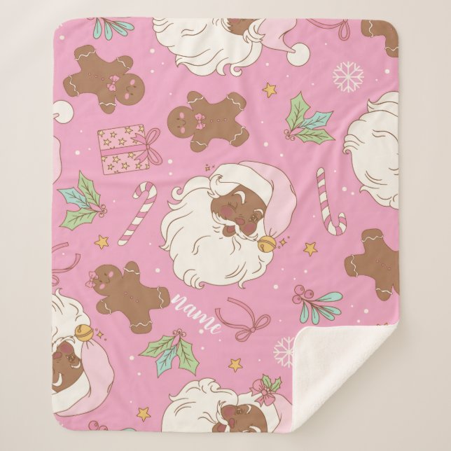 Couverture Sherpa Pink Pastel Christmas Black Santa & Ballerina (Devant)