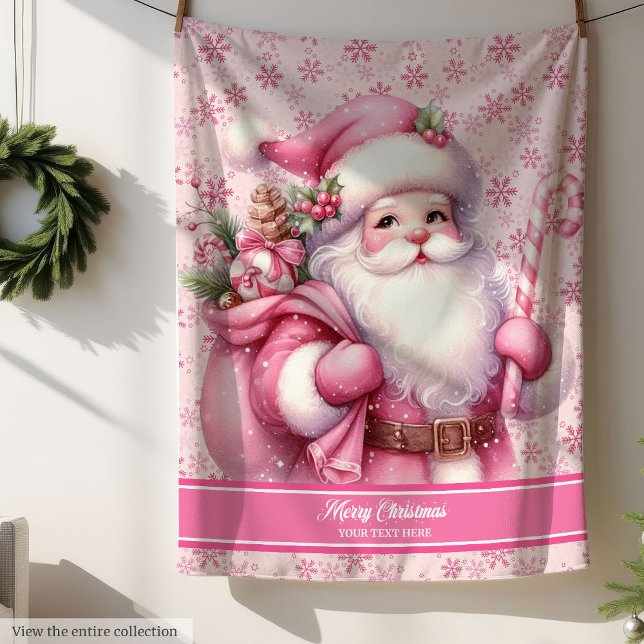 Couverture Sherpa Pink Père Noël Blanket Girls Personnalisé Vacances (Pink Santa Blanket Girls Personalized Holiday Cozy)