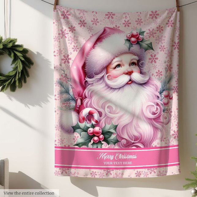 Couverture Sherpa Pink Personnalisé Père Noël Blanket Girls Noël (Personalized Pink Santa Blanket Girls Christmas)