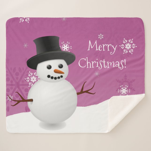 Couverture Sherpa Pink Snowman hiver Noël Sherpa Blanche (Devant (Horizontal))