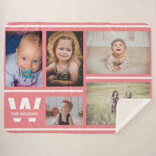 Couverture Sherpa Pink Stripes Multiples Photos Personnalisées Monog