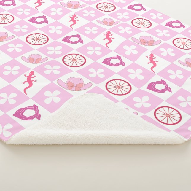 Couverture Sherpa Pink Western Cowgirl Checkered Seamless Pattern (3/4)