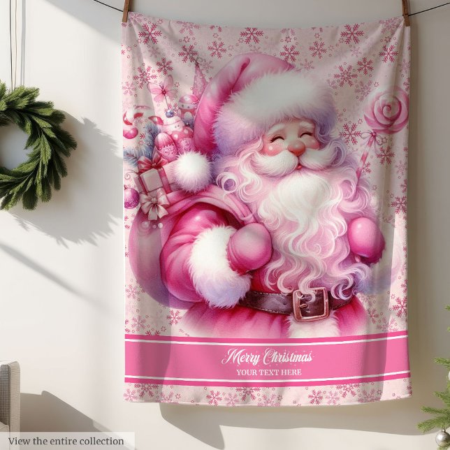 Couverture Sherpa Pinkmas Père Noël Girls Blanket avec nom personnal (Pinkmas Santa Girls Blanket with Custom Name)