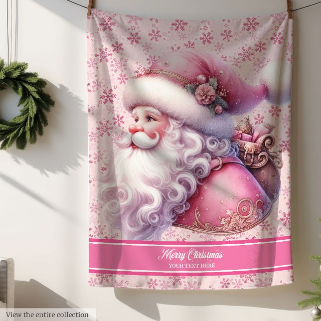 Couverture Sherpa Pinkmas Personnalisé Filles Blanche Père Noël (Pinkmas Personalized Girls Blanket Santa Claus)