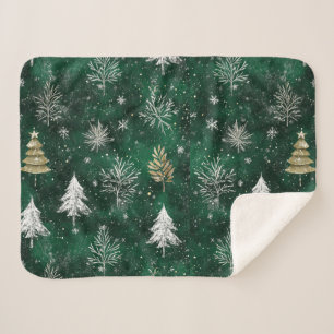 Couverture Sherpa Pins d'or Silver Snowflakes Hunter Green
