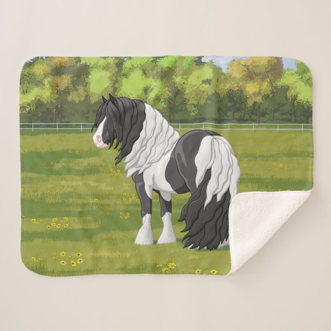 Couverture Sherpa Pinto noir Piebald Gypsy Vanner Chien de Cheval Sh (Devant (Horizontal))