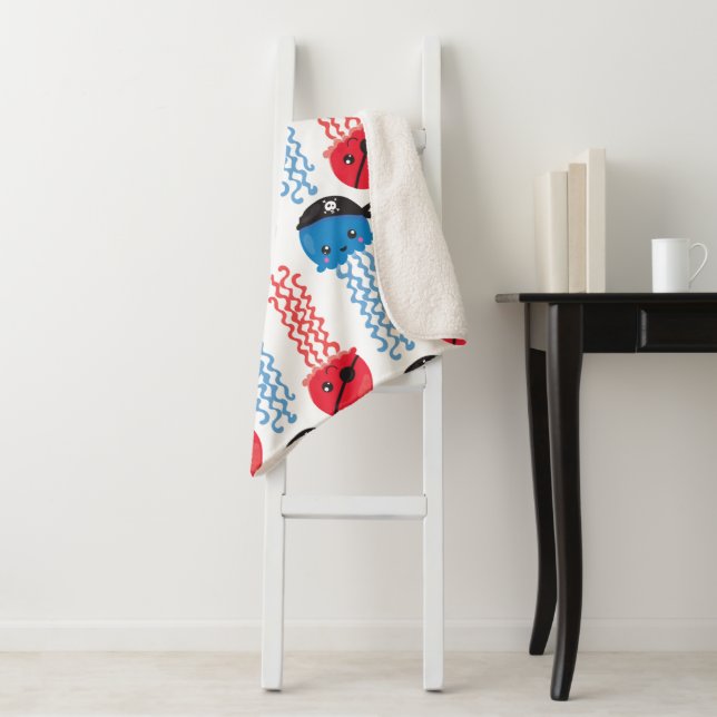 Couverture Sherpa Pirate Jellyfish, Motif de méduses, Sea Animaux (En situation)