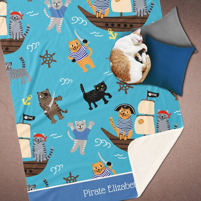 Couverture Sherpa Pirate Motif de chat pour garçon et fille enfants (Créateur téléchargé)