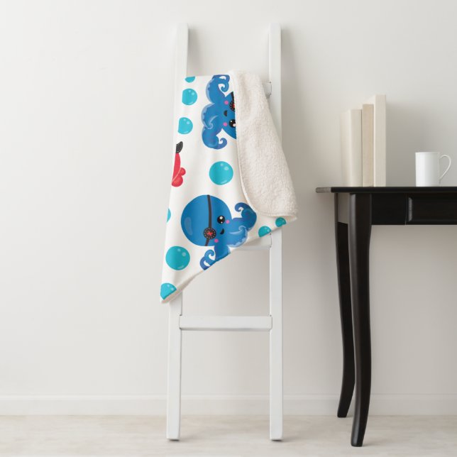 Couverture Sherpa Pirate Octopus, Motif de pieuvre, Animaux de mer (En situation)