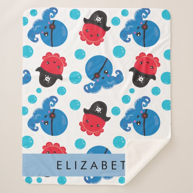 Couverture Sherpa Pirate Octopus, Motif Octopus, Mer, Votre Nom (Devant)