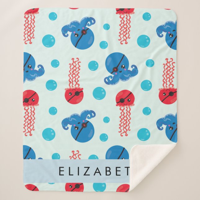 Couverture Sherpa Pirate Octopus, Pirate Jellfish, Mer, Votre Nom (Devant)