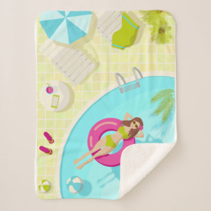 Couverture Sherpa Piscine fille en bikini plage d'été