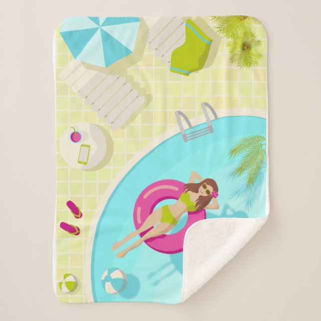 Couverture Sherpa Piscine fille en bikini plage d'été (Devant)