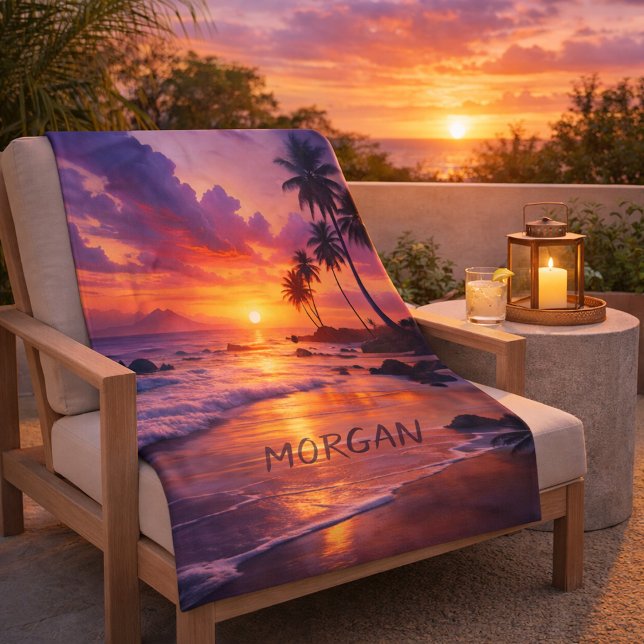 Couverture Sherpa Plage de coucher de soleil tropicale customisée -  (Créateur téléchargé)