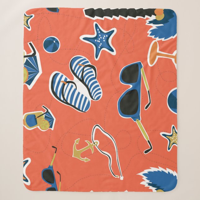 Couverture Sherpa Plage d'été : Relaxant Motif sans couture. (Devant)