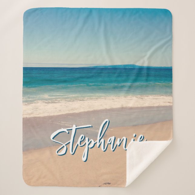 Couverture Sherpa Plage personnalisée Photo Ocean Blue M (Devant)