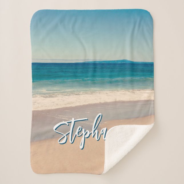 Couverture Sherpa Plage personnalisée Photo Ocean Blue S (Devant)