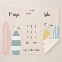 Plage Surfer Twins Milestone Baby Sherpa Blanket
