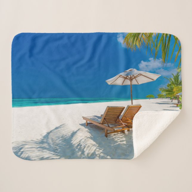Couverture Sherpa Plages tropicales | Plage de chaises longues Bora  (Devant (Horizontal))