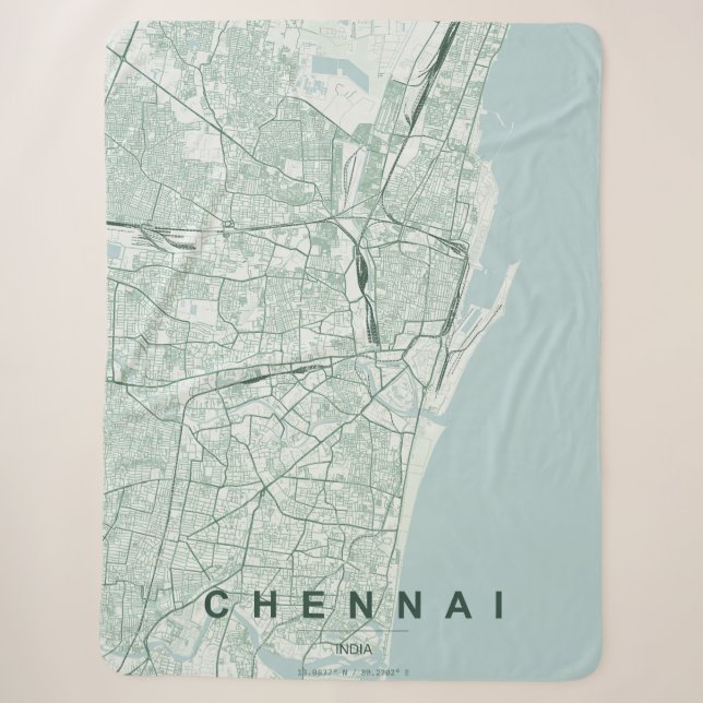 Couverture Sherpa Plan de la ville de Chennai en Inde, design minima (Devant)