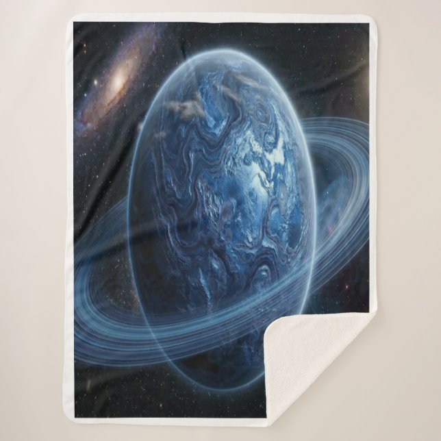 Couverture Sherpa Planète Bleue avec des Anneaux Bleus (Devant)