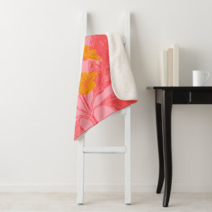 Couverture Sherpa Plante botanique Vintage rose et jaune