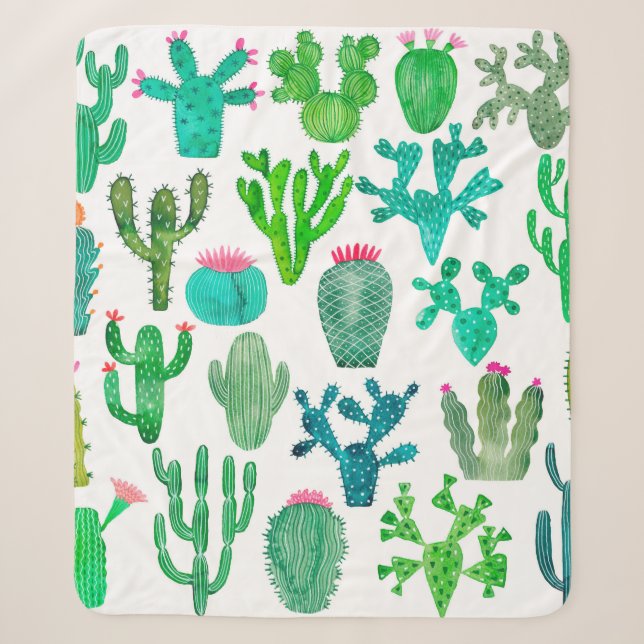 Couverture Sherpa Plante de cactus aquarelle, fleur cactus illustra (Devant)