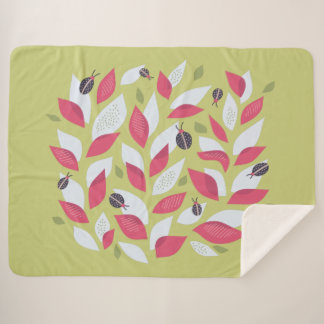 Couverture Sherpa Plante Vert Avec Feuilles Roses Et Printemps De La