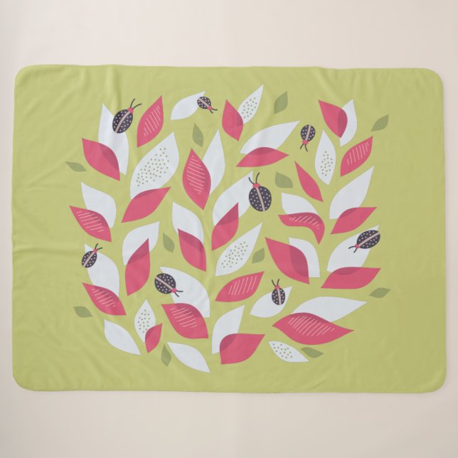 Couverture Sherpa Plante Vert Avec Feuilles Roses Et Printemps De La (Devant (Horizontal))