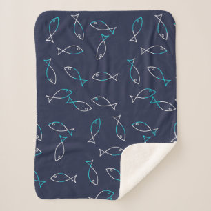 Couverture Sherpa Plaque de jet de style blanc motif de poissons thè