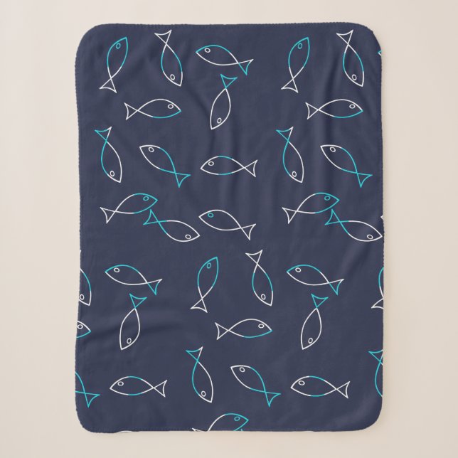 Couverture Sherpa Plaque de jet de style blanc motif de poissons thè (Devant)