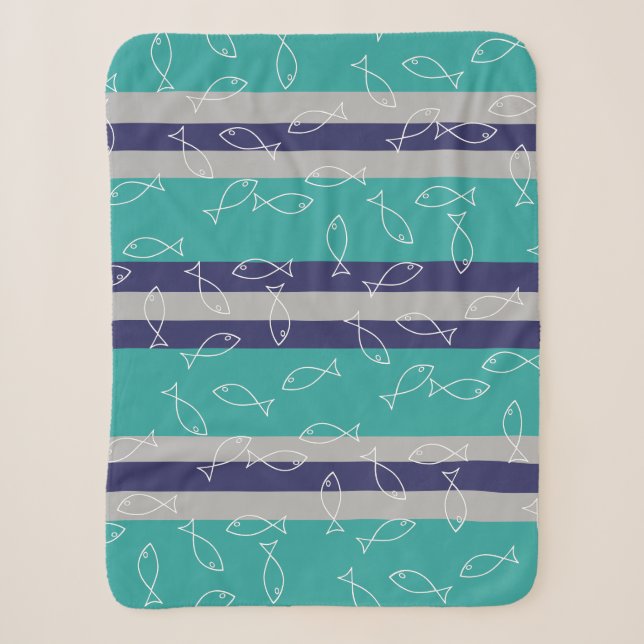 Couverture Sherpa Plaque de jet de style blanc motif de poissons thè (Devant)