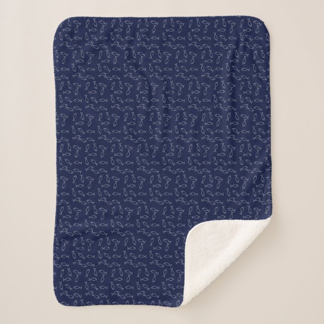 Couverture Sherpa Plaque de jet de thème marin à motif de poisson bl (Devant)